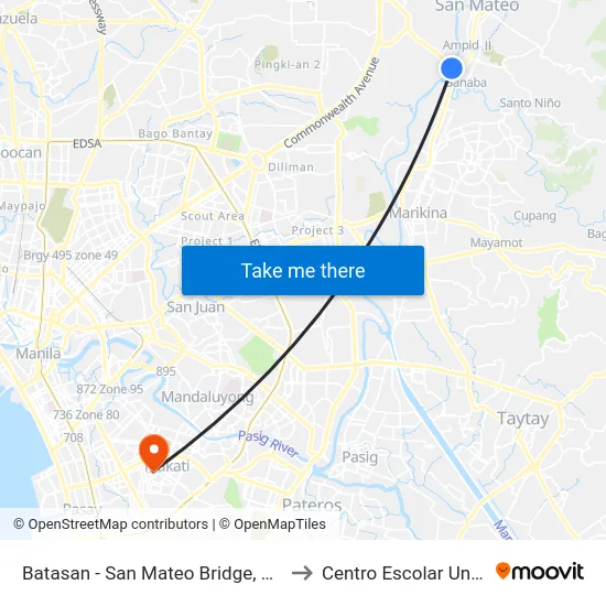Batasan - San Mateo Bridge, San Mateo to Centro Escolar University map