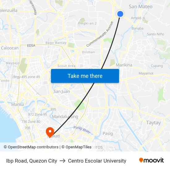 Ibp Road, Quezon City to Centro Escolar University map
