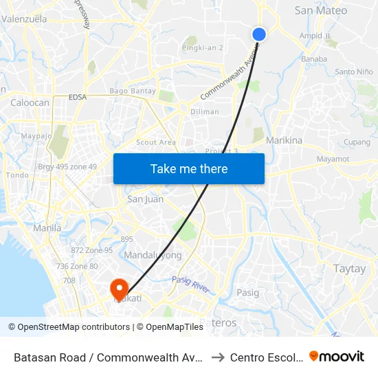 Batasan Road / Commonwealth Avenue Intersection, Quezon City to Centro Escolar University map