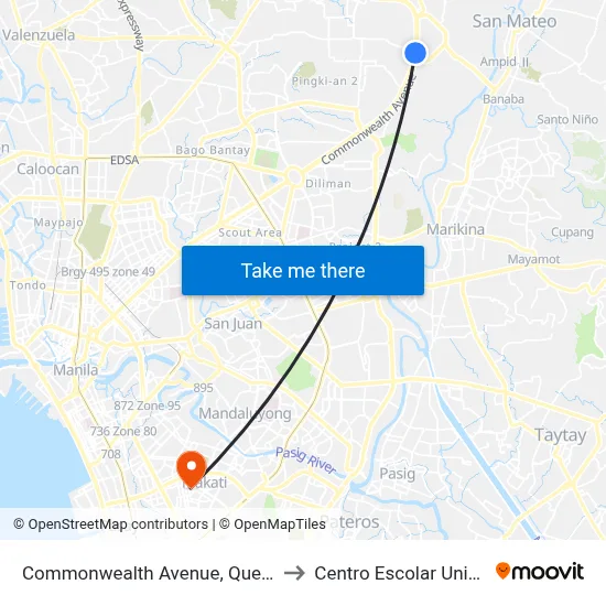 Commonwealth Avenue, Quezon City to Centro Escolar University map