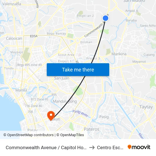 Commonwealth Avenue / Capitol Homes Drive Intersection, Quezon City to Centro Escolar University map