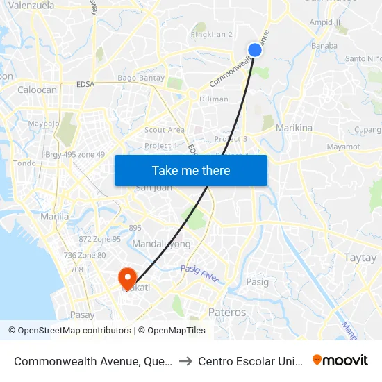 Commonwealth Avenue, Quezon City to Centro Escolar University map