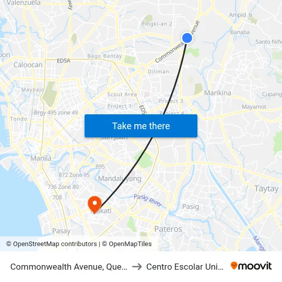 Commonwealth Avenue, Quezon City to Centro Escolar University map