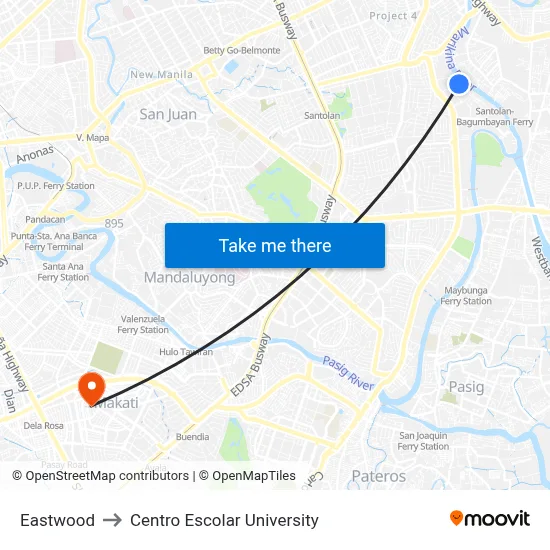 Eastwood to Centro Escolar University map