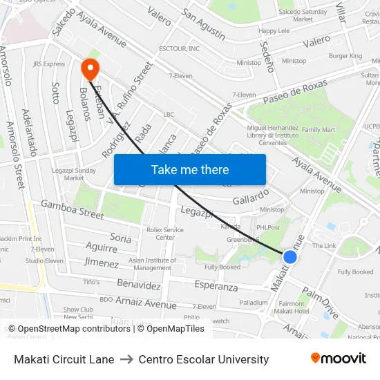 Makati Circuit Lane to Centro Escolar University map