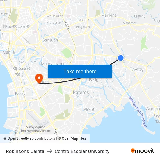 Robinsons Cainta to Centro Escolar University map