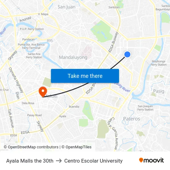 Ayala Malls the 30th to Centro Escolar University map