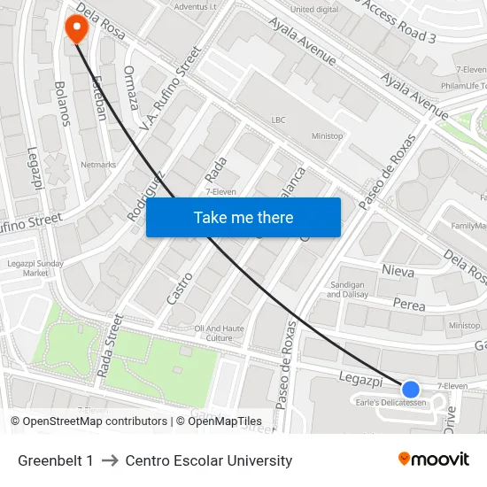 Greenbelt 1 to Centro Escolar University map