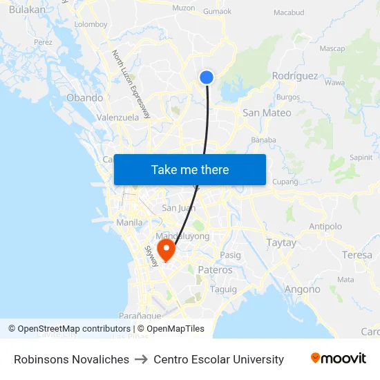 Robinsons Novaliches to Centro Escolar University map