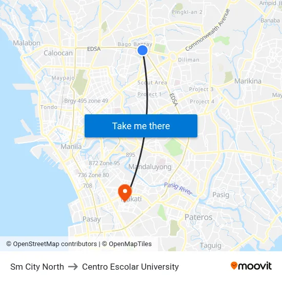Sm City North to Centro Escolar University map
