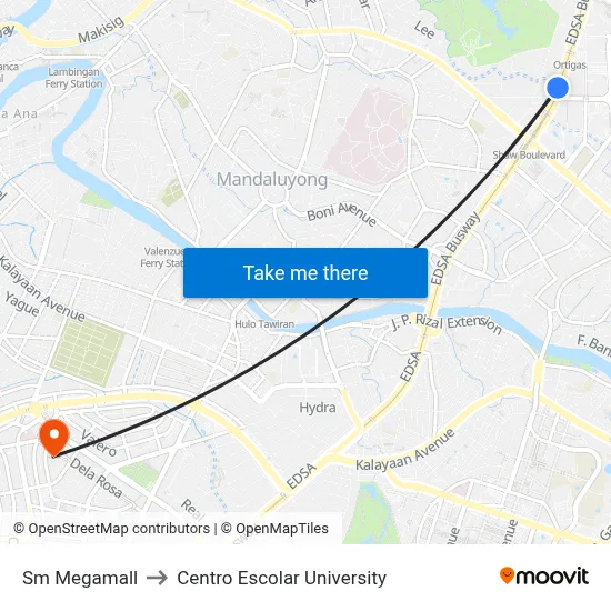 Sm Megamall to Centro Escolar University map