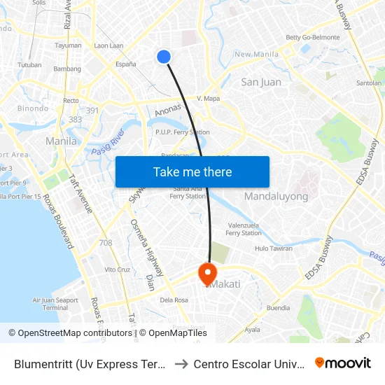 Blumentritt (Uv Express Terminal) to Centro Escolar University map