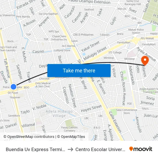 Buendia Uv Express Terminal to Centro Escolar University map