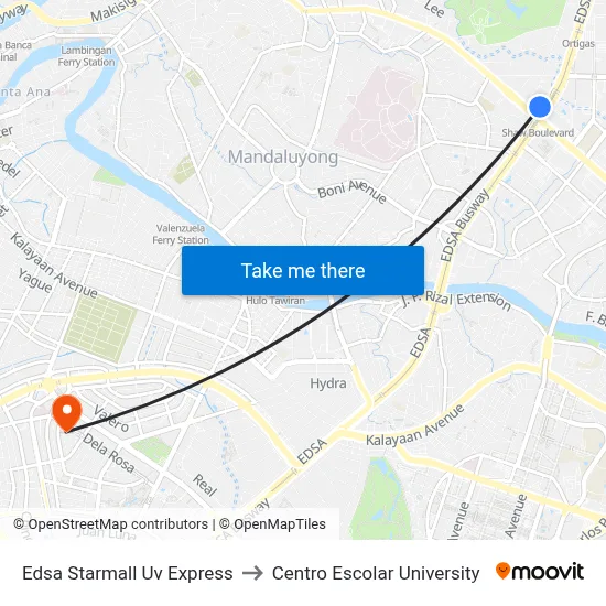 Edsa Starmall Uv Express to Centro Escolar University map