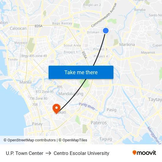 U.P. Town Center to Centro Escolar University map