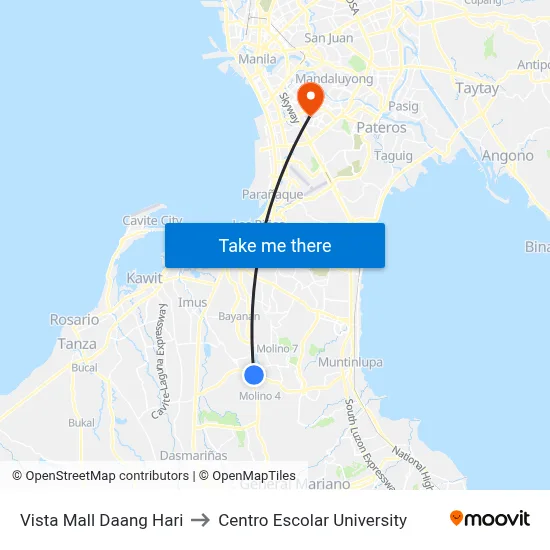 Vista Mall Daang Hari to Centro Escolar University map