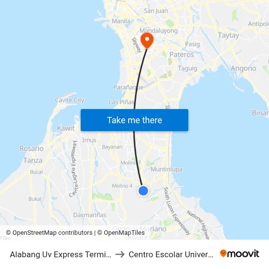 Alabang Uv Express Terminal to Centro Escolar University map