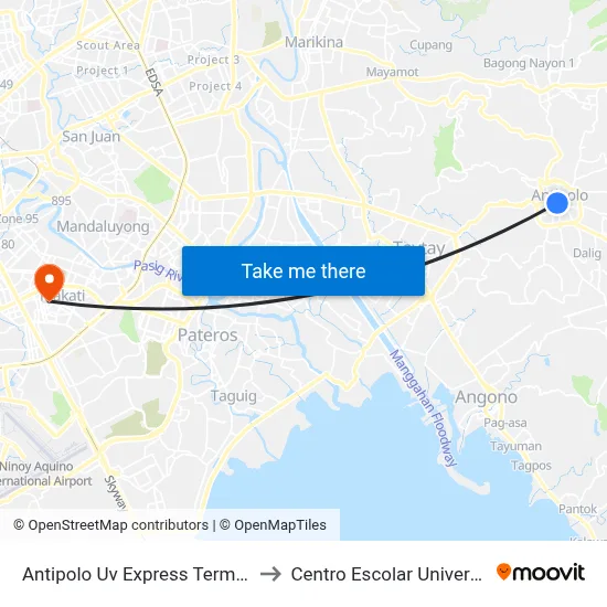 Antipolo Uv Express Terminal to Centro Escolar University map