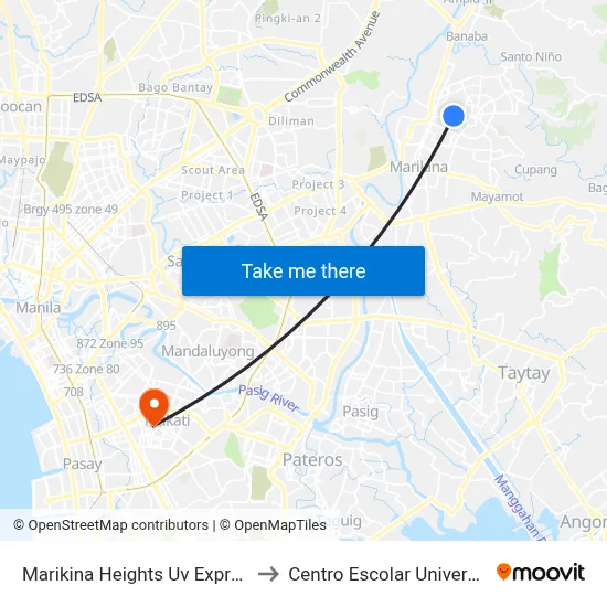 Marikina Heights Uv Express to Centro Escolar University map