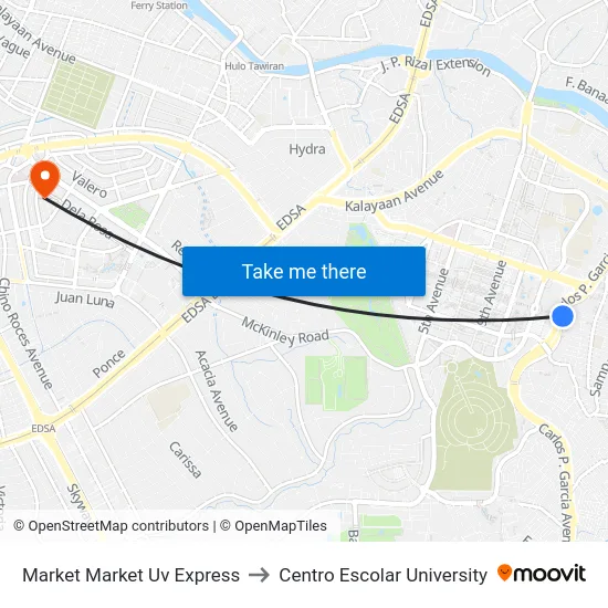 Market Market Uv Express to Centro Escolar University map