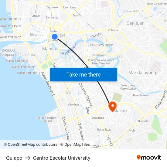 Quiapo to Centro Escolar University map