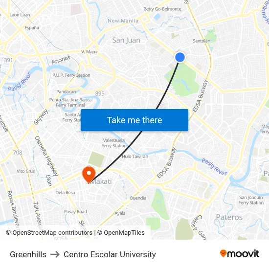 Greenhills to Centro Escolar University map