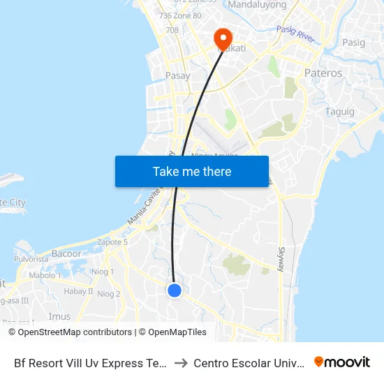 Bf Resort Vill Uv Express Terminal to Centro Escolar University map