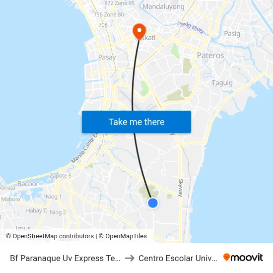 Bf Paranaque Uv Express Terminal to Centro Escolar University map