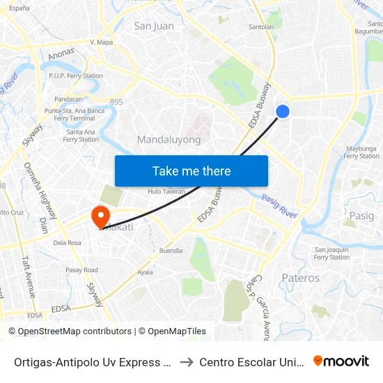 Ortigas-Antipolo Uv Express Terminal to Centro Escolar University map