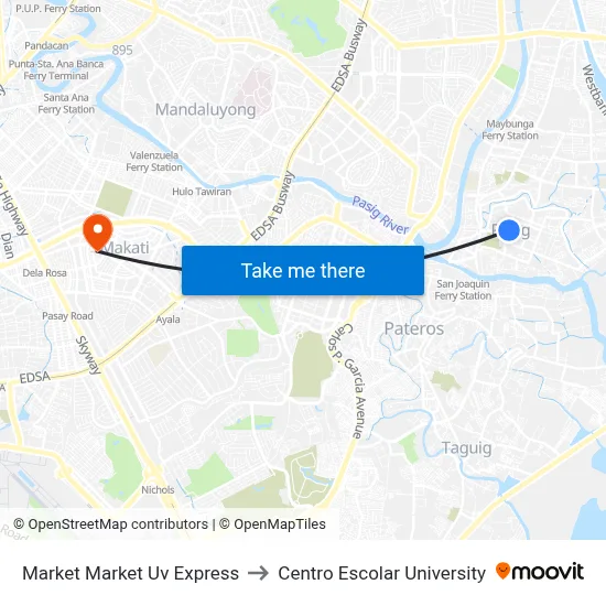 Market Market Uv Express to Centro Escolar University map