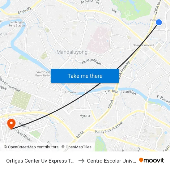 Ortigas Center Uv Express Terminal to Centro Escolar University map
