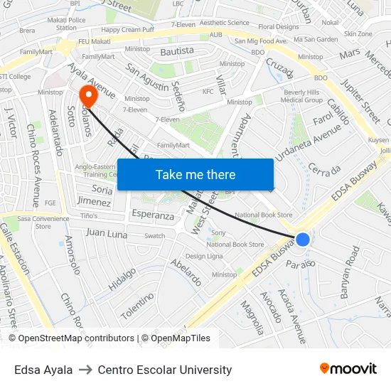 Edsa Ayala to Centro Escolar University map