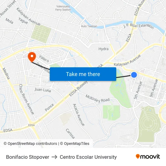 Bonifacio Stopover to Centro Escolar University map