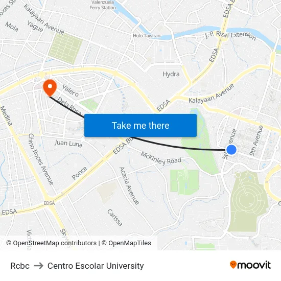 Rcbc to Centro Escolar University map