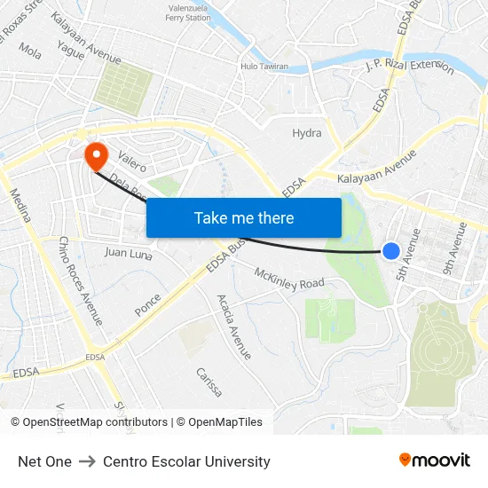 Net One to Centro Escolar University map