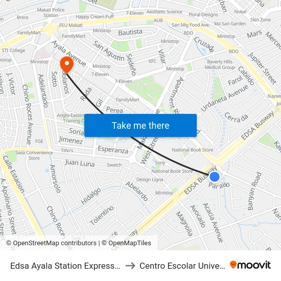 Edsa Ayala Station Express Stop to Centro Escolar University map
