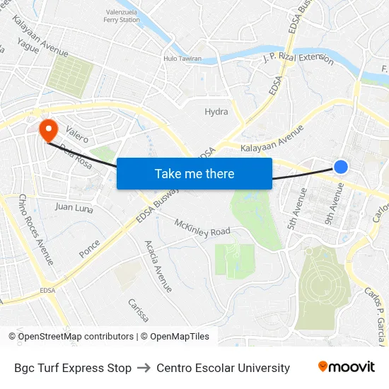 Bgc Turf Express Stop to Centro Escolar University map