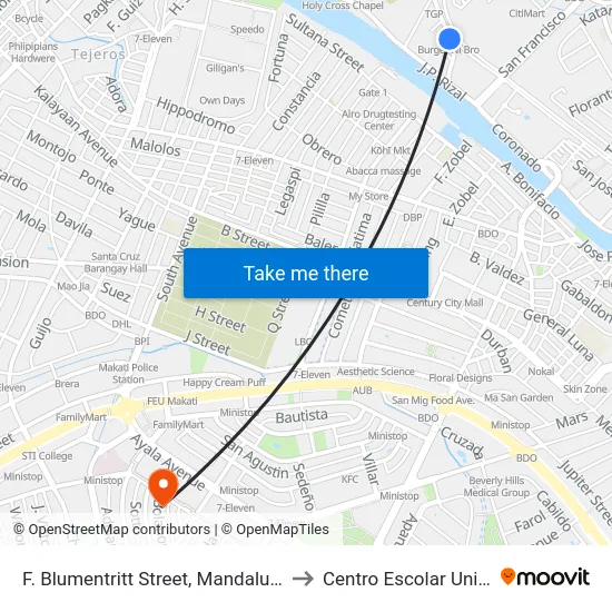 F. Blumentritt Street, Mandaluyong City to Centro Escolar University map