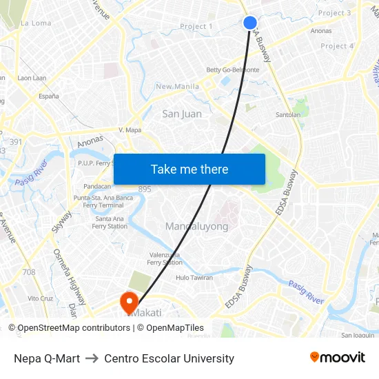 Nepa Q-Mart to Centro Escolar University map