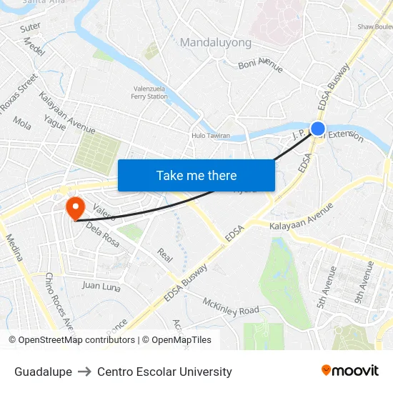Guadalupe to Centro Escolar University map