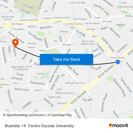 Buendia to Centro Escolar University map