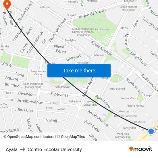 Ayala to Centro Escolar University map