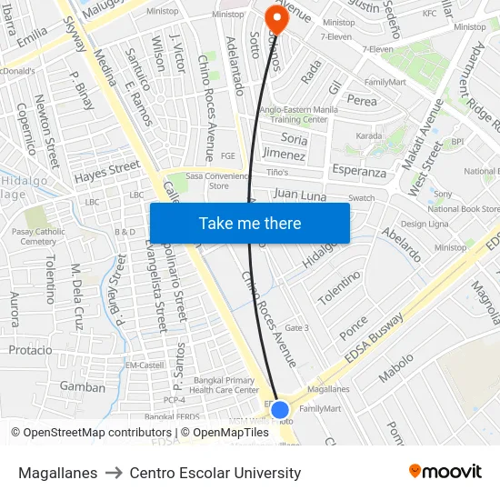 Magallanes to Centro Escolar University map