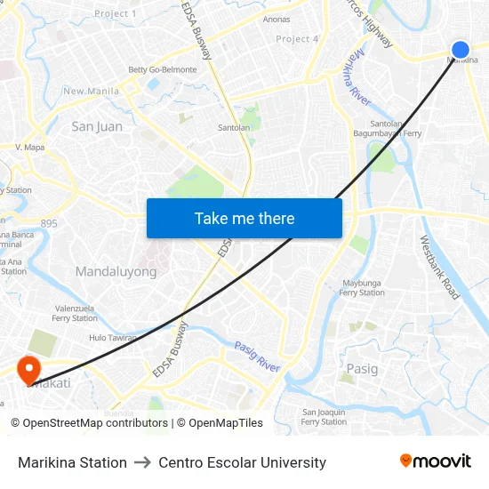 Marikina Station to Centro Escolar University map