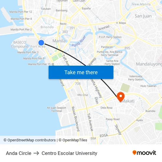 Anda Circle to Centro Escolar University map