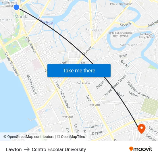 Lawton to Centro Escolar University map
