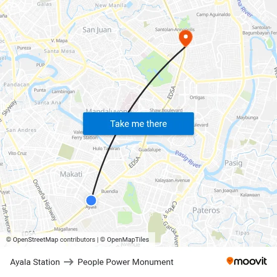 Ayala Station to People Power Monument map