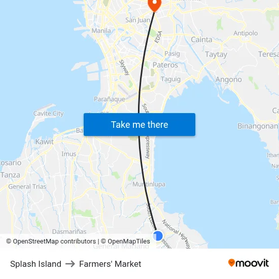 Splash Island to Farmers' Market map