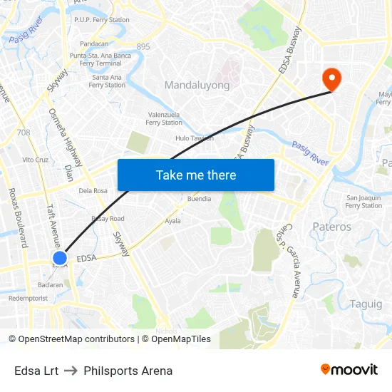 Edsa Lrt to Philsports Arena map