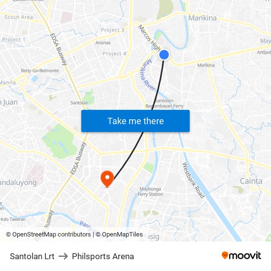 Santolan Lrt to Philsports Arena map